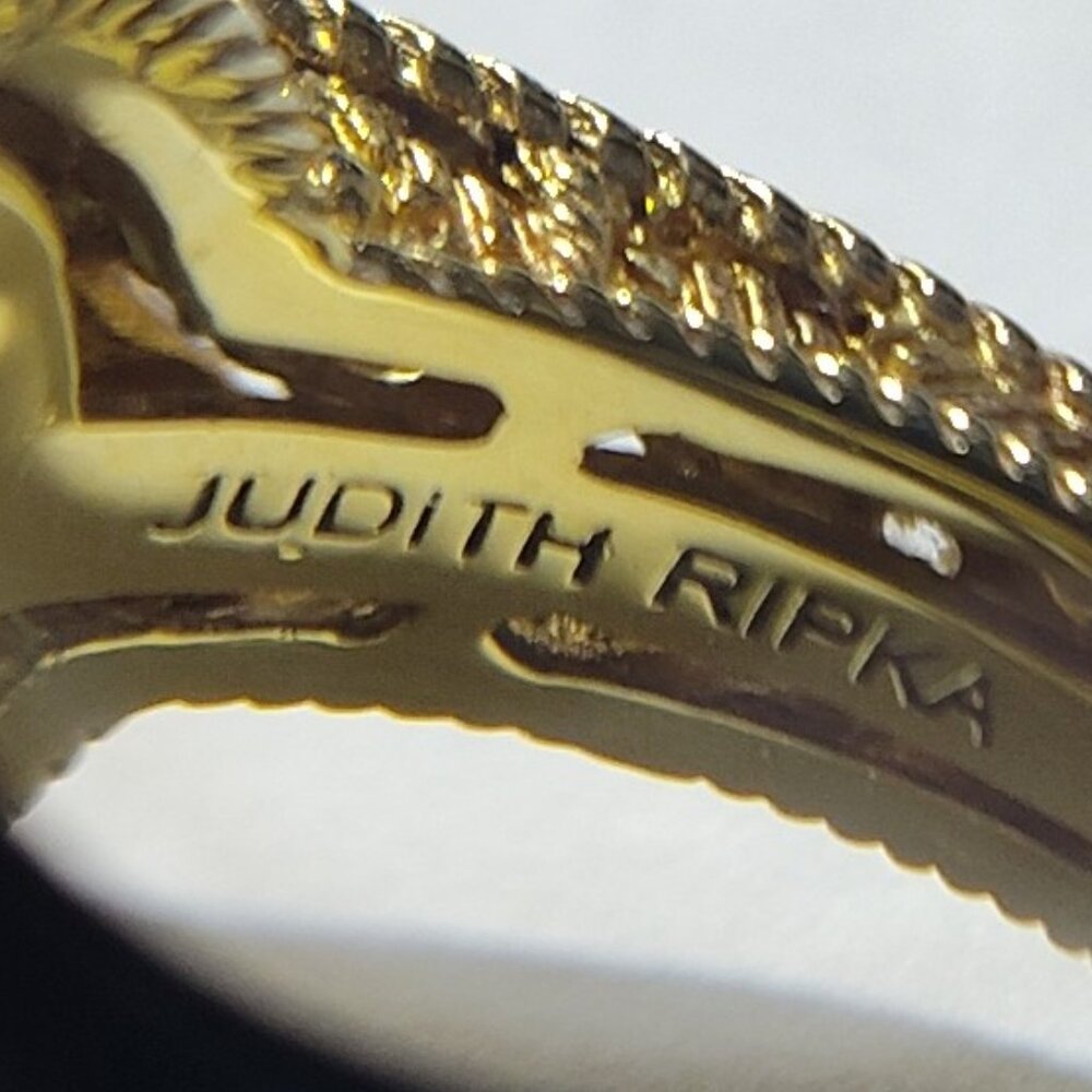 Judith Ripka Jadeite and CZ Dome Gold Tone Ring Size 10 - Picture 7 of 16